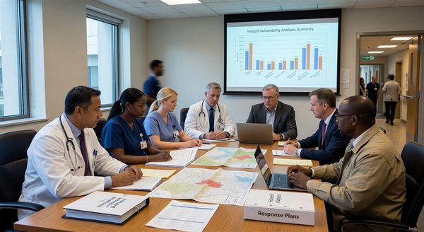 Hospital emergency preparedness committee reviewing hazard vulnerability analysis and response plans