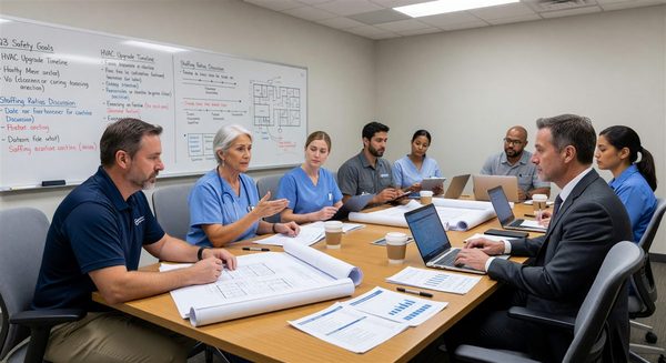Hospital environment of care committee meeting with facilities, nursing, and administration representatives