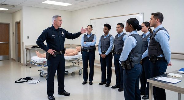 Healthcare security officers in training session with instructor