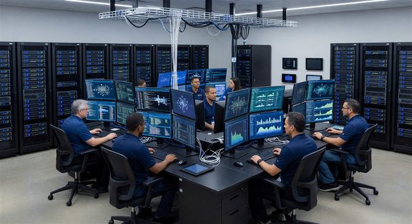 Hospital network operations center with modern infrastructure supporting clinical and facility systems