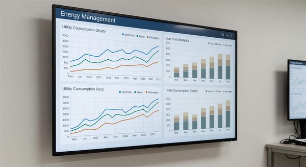 Hospital energy management dashboard showing utility consumption trends and cost analytics