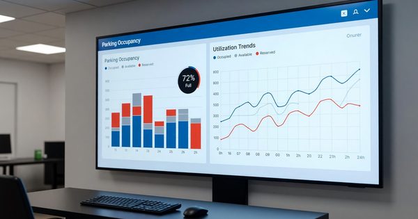 Dashboard screen showing hospital parking occupancy analytics and utilization trends