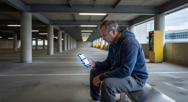 Patient using smartphone to pay for hospital parking from a mobile app