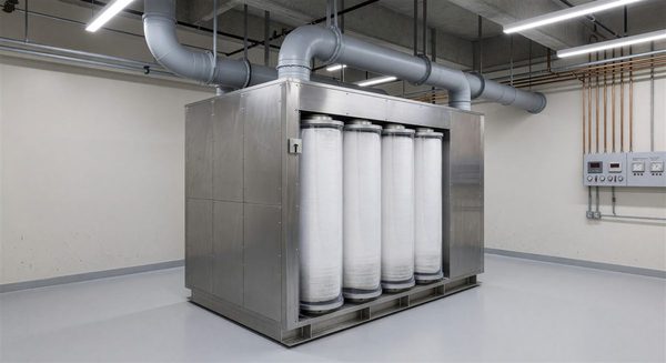 HVAC air handling unit serving a hospital surgical suite with HEPA filtration visible
